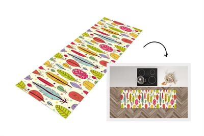 Keukenloper - Loper keuken - Patroon - Veren - Kleuren - 150x50 cm - Keukenloper vinyl