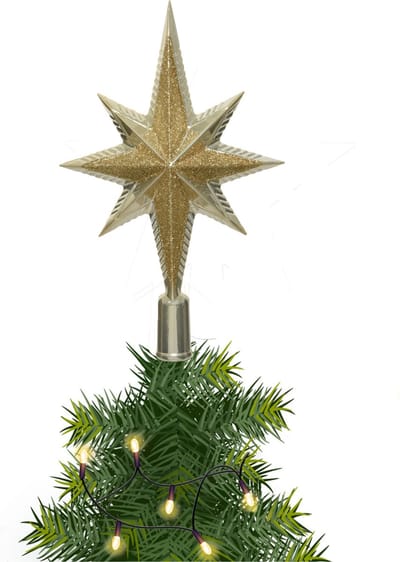 Decoris Kerstboom piek - 1x - ster vorm - champagne - kunststof - 25,5 cm - kerstpiek