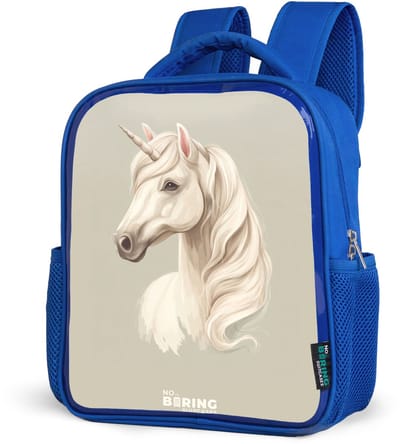NoBoringSuitcases.com® - Rugzak blauw - Schooltas jongens - Eenhoorn in neutrale kleuren - Kinder rugtas jongen - Boekentas kind - Kinderrugzak voor school - Schoolrugzak