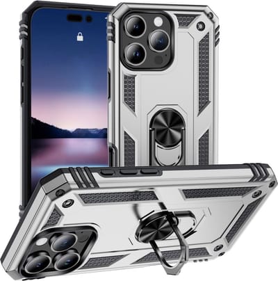 Coverup Hoesje - Geschikt voor iPhone 16 Pro Max Hoesje - Coverup Ring Kickstand Back Cover - Grijs