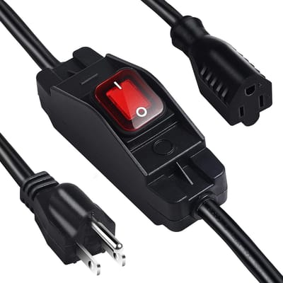 Buitenshuis Verlengkabel met Aan/Uit-Schakelaar - Waterdicht - 3-Punts Verlengkabel - Robuust - 125V/250V - Zwart - 10m