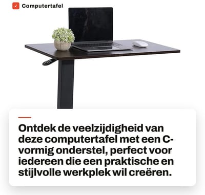 Dailygoods- Computertafel C-vormig onderstel - Verstelbare lade - Ingebouwde rollers - Hoogwaardige stalen buizen - Eenvoudig te monteren - Multifunctioneel nachtkastje - Bijzettafel
