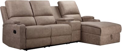 DALLAS - Hoekbank 3 - zits met opbergruimte in microvezel taupe (102 x 239 x 155 cm)