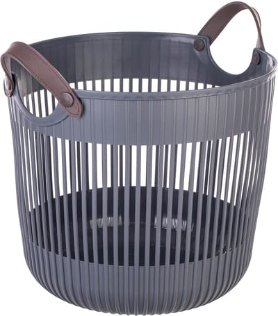 KADAX grote opbergmand 45 x 38 cm, organizer voor wasgoed, speelgoed, dekens, speelgoedmand met handvatten, wasmand, plastic dekenmand (antraciet)