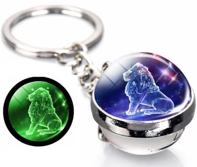 Sleutelhanger Sterrenbeeld Leeuw – Glow in the Dark – Kristallen Bol – Zodiac Keychain – Cadeau voor Leeuw – 8 cm