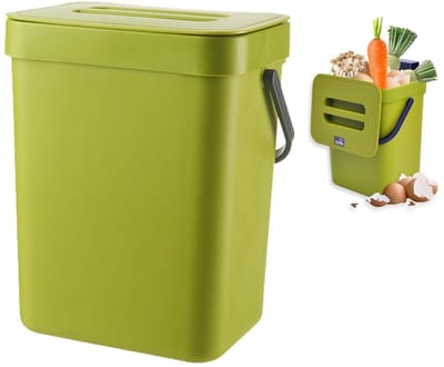 Vuilnisemmer keuken, bio-afvalemmer keuken, klein, 3 liter afvalemmer met deksel, keukenafvalemmer luieremmer geurdicht werkblad, ophangen compostemmer voor keuken, thuis, kantoor