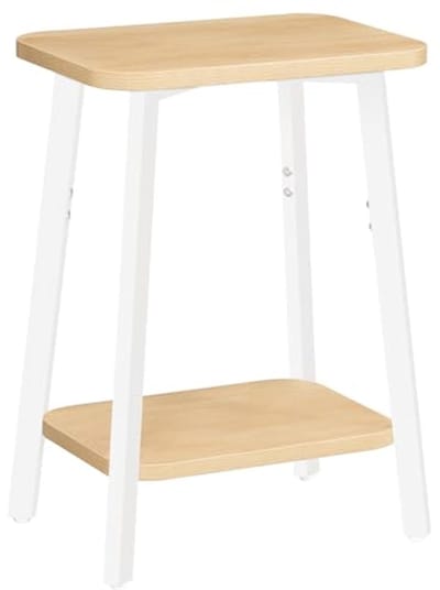 Rechthoekige Bijzettafel met Planken voor Kleine Ruimtes | Salontafel & Nachtkastje | Wit & Natuurlijk Hout