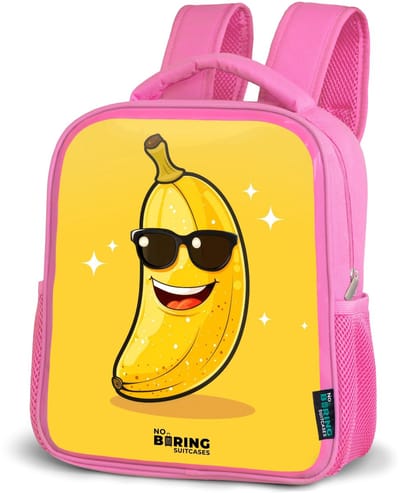 NoBoringSuitcases.com® - Rugzak roze - Schooltas meisjes - Lachende banaan met zwarte zonnebril - Kinder rugtas meisje - Boekentas kind - Kinderrugzak voor school - Schoolrugzak