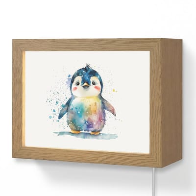 Wandlamp 20x15 cm - Oplaadbaar - Pinguïn - Regenboog - Waterverf - Dieren - Kinderen - Wandlampen binnen woonkamer - Slaapkamer lamp met kabel - Decoratieve nachtlamp - Vloerlamp snoer