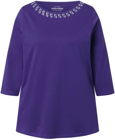 Ulla Popken - Dames - T-shirt A-lijn boothals korte mouw Pima-katoen - Donker lelie - Maat 46+