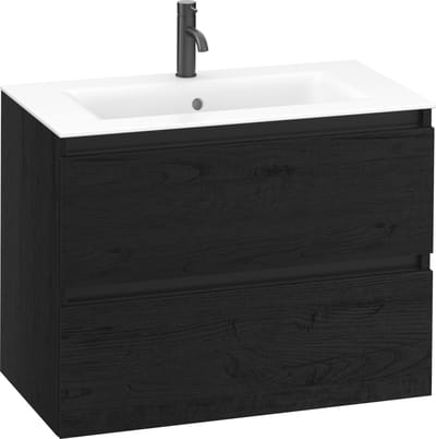 Saqu Gaia badmeubel incl. mat witte keramische wastafel 80x46x61cm eiken zwart – zwarte greeplijst