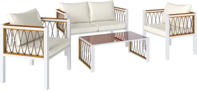 Balkonset 4 personen - Tuinset - Bistroset - Crèmewit + Wit + Bruin - Weerbestendig - 5 delig - 4 stoelen - 4 personen - Metaal