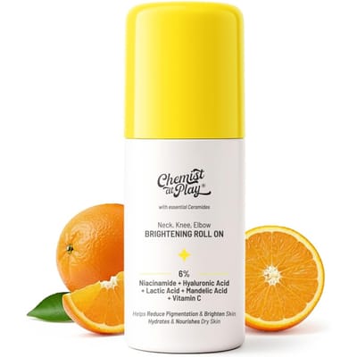 Chemist at Play Roll-on voor Nek, Knieën & Ellebogen| Behandelt Onregelmatige Huidskleur | 6% Vitamine C + Hyaluronzuur + AHAs + Niacinamide + Ceramiden | 40ml yellow