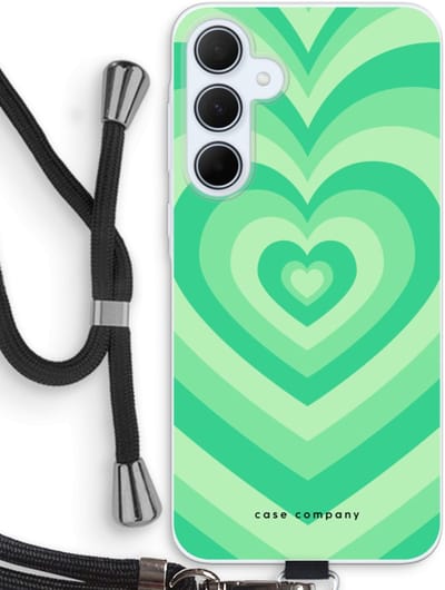 Case Company® - Hoesje met koord geschikt voor Samsung Galaxy A35 hoesje met Koord - Hart Groen - Telefoonhoesje met Zwart Koord - Bescherming aan alle Kanten en Over de Schermrand