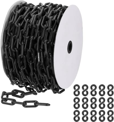 Zwarte Plastic Ketting van 28 Meter, 8mm Veiligheidsbarrière voor Mensencontrole, Parkeerplaatsen en Decoratie op Evenementen en Bouwlocaties