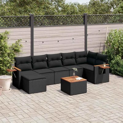 vidaXL - 8-delige - Loungeset - met - kussens - poly - rattan - zwart