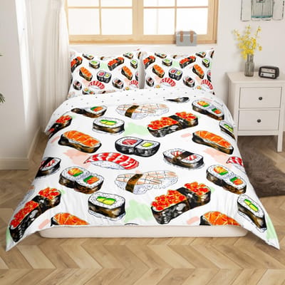 Sushi Dekbedovertrek Sets Voor Kinderen Jongens Meisjes Lichtgewicht Dons Dekbedovertrekken Slaapkamer Decoratie 2 Kussenslopen 1 Dekbedovertrek Geen Dekbed EU Single(135*200cm)3pcs