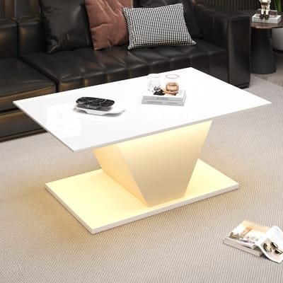 Wishdor V-vormige salontafel 100x50x46 cm - wit hoogglans, app-bedienbare LED, draagkracht 30 kg voor kleine woonruimte