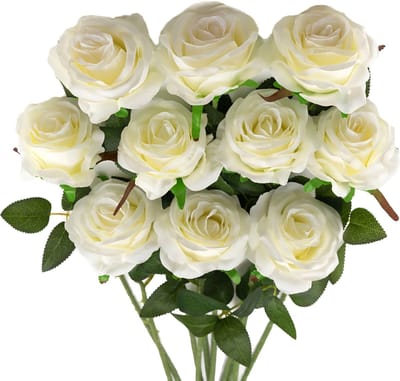 Somstyle Kunstrozen Set - 10 Stuks - Kunstbloemen - Rozen - Zijden Bloemen - 50 CM - Nepbloemen - Wit