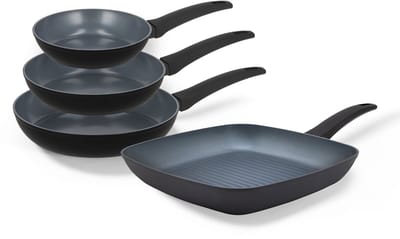 BE Living Pannenset 4-delig - Ø 20, 24 & 28 cm Koekenpan + Ø 28 cm grillpan - Koekenpannenset - Grill - Keramisch - Inductie Pannen - PFAS Vrij Anti Aanbak - Delight Series
