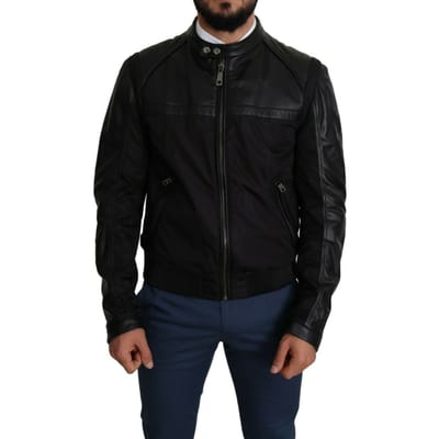 Leren Mouwen Jacket Zwart