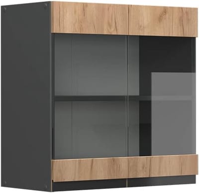 Wandkeukenkast met Glazen Deuren 60 cm J-Vorm Antraciet Eikenlook