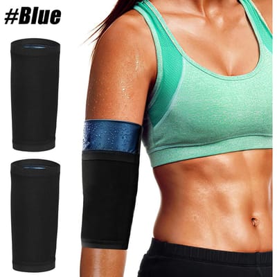 1 Paar Dames Arm Trimmers Compressie Mouwen Voor Slappe Armen Zweet Sauna Banden Sportschool Workout Slanker M blauw