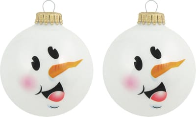 8x Luxe glitter witte glazen kerstballen sneeuwpop 7 cm - Kerstversiering/kerstdecoratie wit