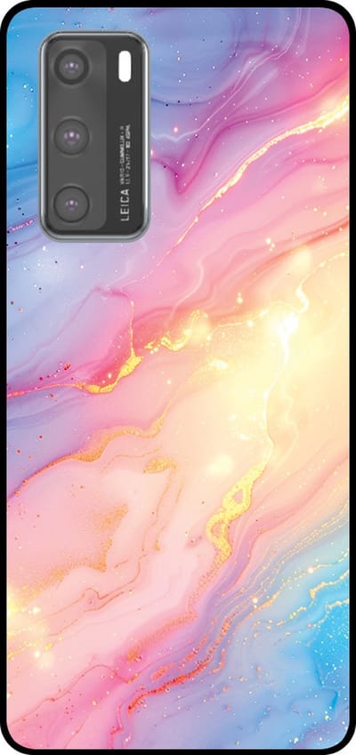 Smartphonica Telefoonhoesje Geschikt voor Huawei P40 met Regenboog Glitter Marmer Opdruk - TPU Backcover Case Rainbow Glitter Marble Design geschikt voor Huawei P40