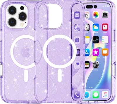 Coverup Hoesje - Geschikt voor iPhone 16 Pro Max Hoesje - Coverup Glitter TPU Back Cover - MagSafe Compatible - Paars