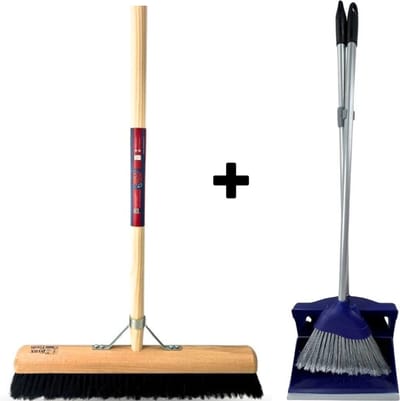 Synx Tools bezem Binnenbezem paardenhaar 50 cm - Stoffer en Blik met lange steel 95 cm- Bezemset - Cocosharen - Zaalveger - Kunststof - Hotel Stoffer Blik set - Stoffer en blik sluitend model - Schoonmaakartikelen