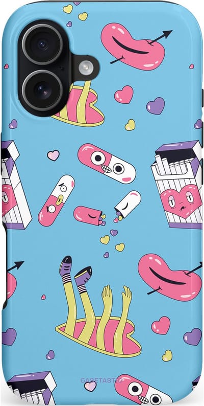Casetastic hoesje geschikt voor Apple iPhone 17 - MagSafe - Dubbellaagse bescherming - Liefdespil - Fashion Case - Lichtblauw Lichtgrijs Lila Roze