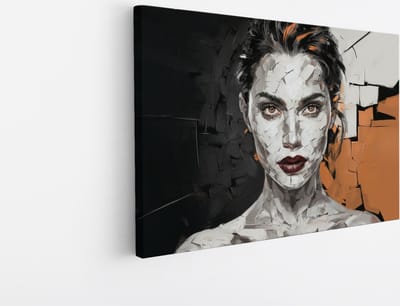 Saammp Canvas Schilderij - Vrouw - Zwart - Oranje - abstract - 30x20 - Foto op canvas - Wanddecoratie - Muurdecoratie Woonkamer - Slaapkamer decoratie - Canvas Print