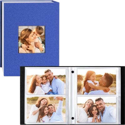 10 x15 cm fotoalbum voor 200 foto's - 2 verpakkingen linnen insteekalbum blauw met landschapsfoto's.