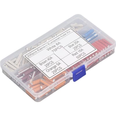 200 STUKS Europese Auto Zekering 5 Type Torpedo Vormige Auto Zekering met Plastic Opbergdoos voor Vintage white