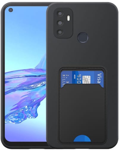 Geschikt voor Oppo A53 4G / A53s Telefoonhoesje met TPU Pasjeshouder - Flexible Back Cover Case Siliconen TPU with Cardslot - Zwart - Smartphonica geschikt voor Oppo A53 4G;Oppo A53s