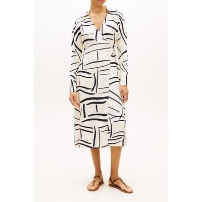 Tommy Hilfiger Vis Twill Midi V-neck Flag Feathers Calico Taglia: R32 | Abiti in T-Shirt Outlet | Donna