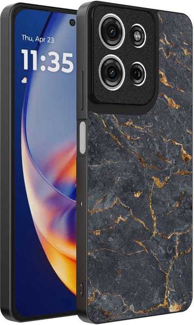 Geschikt voor Motorola Edge 50 Neo Telefoonhoesje met Grijs Goud Marmer Opdruk - TPU Backcover Case Grey Gold Marble Design - Zwart - Smartphonica geschikt voor Motorola Edge 50 Neo