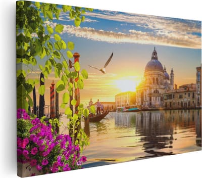 Artaza Canvas Schilderij Zonsondergang - 30x20 cm - Klein - Muurdecoratie Italië - Wanddecoratie Bloemen - Kamer Accessoires Gondel
