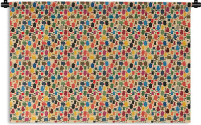 Wandkleed - Wanddoek - Patronen - Koffie - Theepot - Retro - 180x120 cm - Wandtapijt