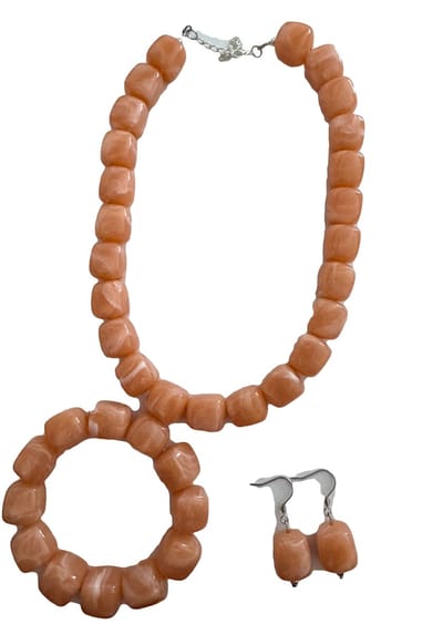 Petra's Sieradenwereld - Sieradenset 3D ketting zalm (ketting, armband en bijpassende oorbellen) (1112)