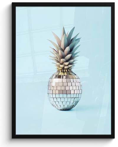 Fotolijst inclusief poster - Posterlijst 50x70 cm - Posters - Blauw - Ananas - Disco - Discobal - Foto in lijst - Keuken decoratie muur - Wanddecoratie accessoires - Muurdecoratie - Schilderijen