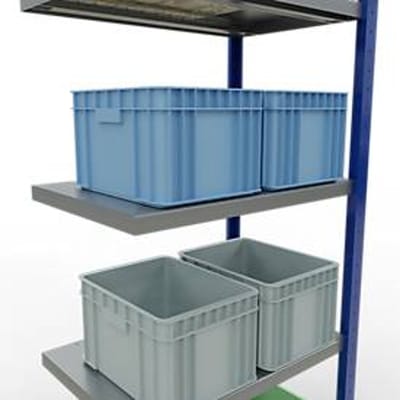 Schulte Lagertechnik MULTIplus 250 boutloos rekkensysteem, boutloze aanbouwstelling, lengte bout, 2000x750x500 mm, 5 legborden, gentiaanblauw/verzinkt