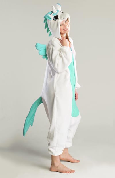 KIMU® Onesie Turquoise Pegasus Pakje - Maat 110-116 - Eenhoornpak Kostuum Eenhoorn Unicorn Pak - Peuter Huispak Jumpsuit Pyjama Fleece Meisje Festival