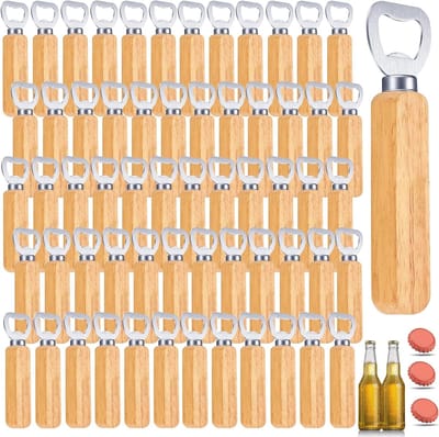 Dailygoods- Flesopener 60 Stuks - Houten Handvat - Draagbare Flesopener - Bierblikopener - Roestvrij Staal - Voor Thuis/Outdoor - Bottle Opener