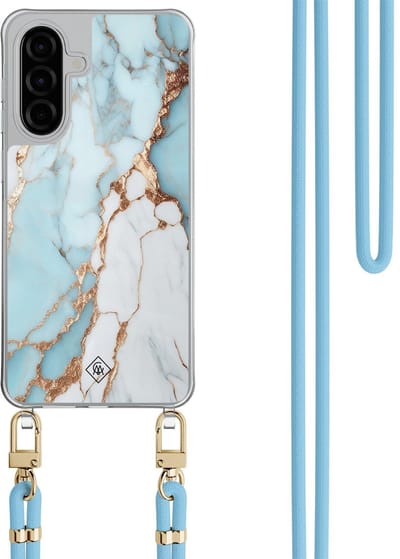 Casimoda® hoesje met lichtblauw koord - Geschikt voor Samsung A26 - Marmer Lichtblauw - Afneembaar koord - TPU/polycarbonaat - Blauw