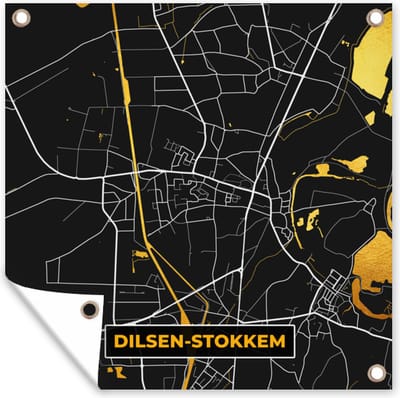Tuin poster Stadskaart - Dilsen-Stokkem - Goud - Kaart - Plattegrond - 200x200 cm - Tuindoek