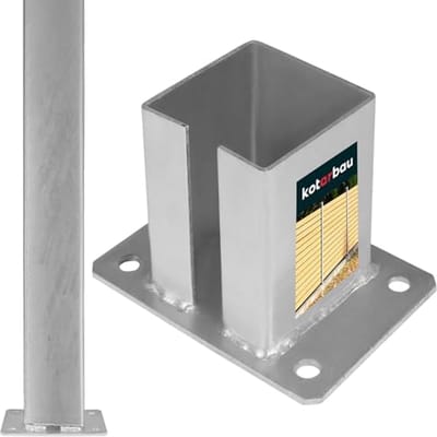 KOTARBAU® Paalhouder, voor Hekpalen, Paalvoet, Staal, 100 x 100 mm, Zilver, Paalsteun, Opzetvoet, Robuust Weerbestendig, Gegalvaniseerd