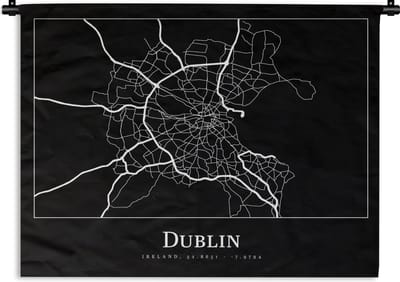 Wandkleed - Wanddoek - Stadskaart - Dublin - Kaart - Plattegrond - 120x90 cm - Wandtapijt
