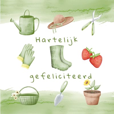 Wenskaart hartelijk gefeliciteerd tuin thema – 13x13 cm – gevouwen kaart – inclusief witte envelop – stevig papier – felicitatiekaart